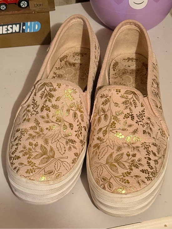 Keds Shoes - Keds Pink Slip-On Platform Sneakers with Gold Floral Print